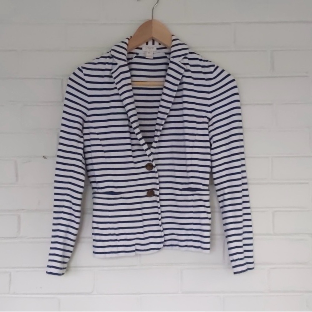 J Crew Navy and White Sweater Blazer